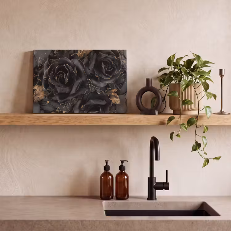 Canvas schilderij - Obsidiaan - Zwart - Goud - Patroon — 4