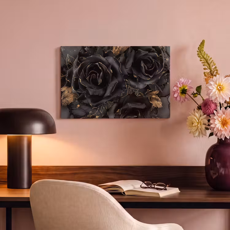 Canvas schilderij - Obsidiaan - Zwart - Goud - Patroon — 6