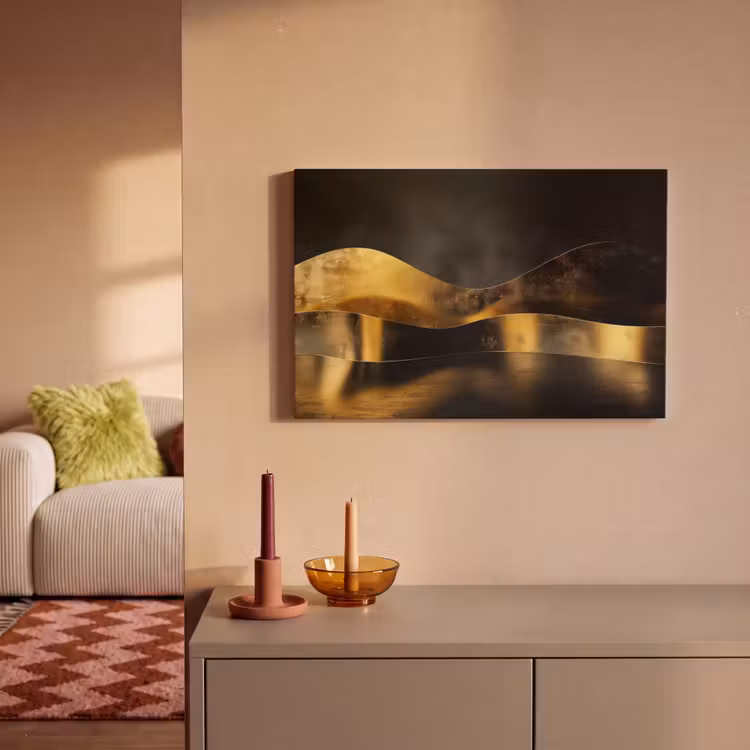 Canvas schilderij - Zwart - Goud - Golven - Schaduw — 2