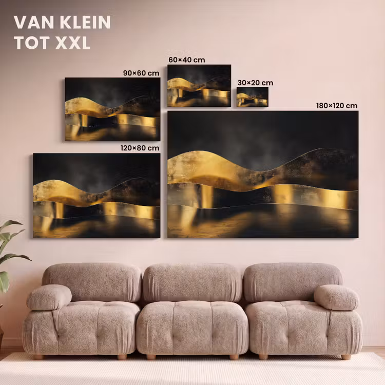 Canvas schilderij - Zwart - Goud - Golven - Schaduw — 7
