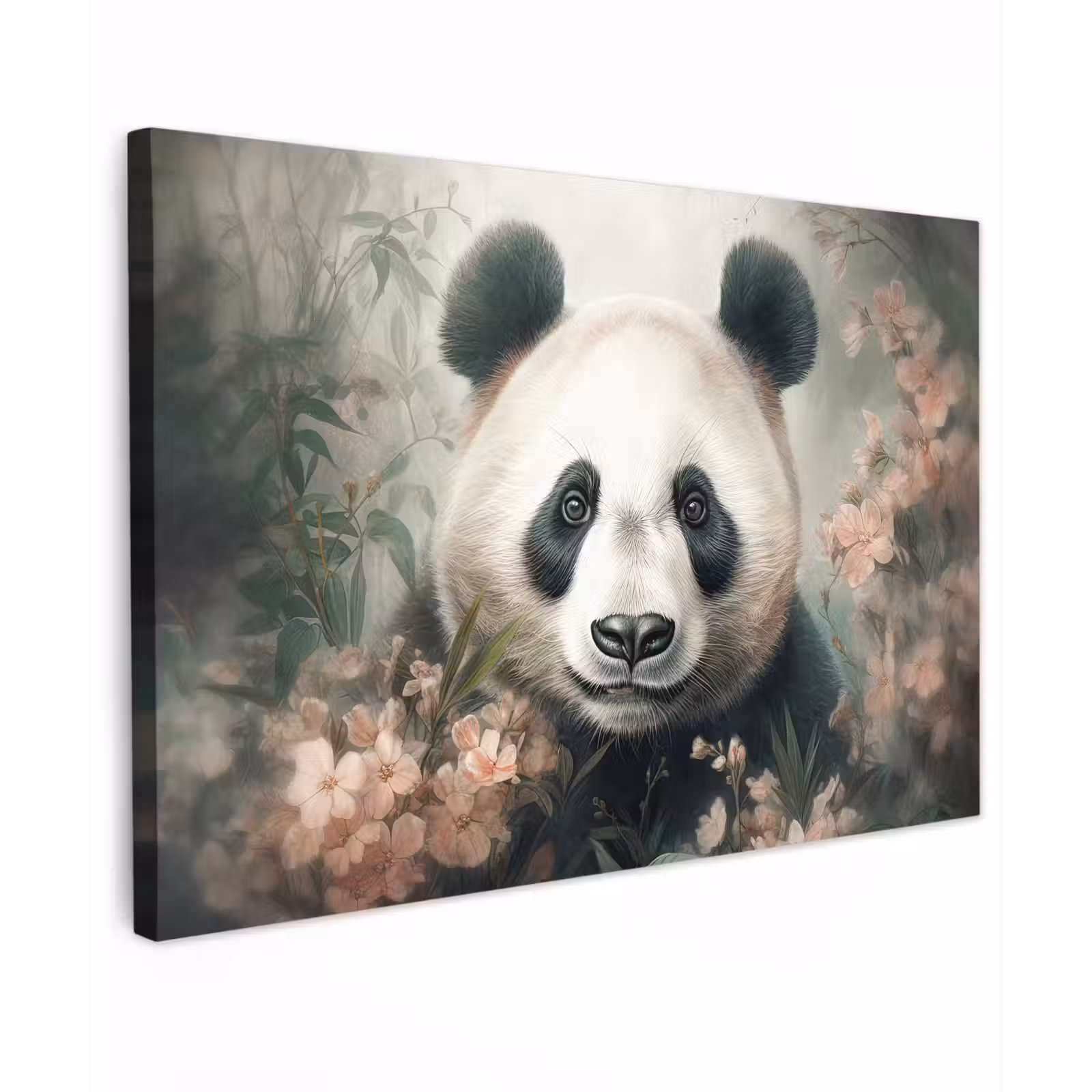 Canvas schilderij - Panda - Dieren - Bloemen - Planten — 1