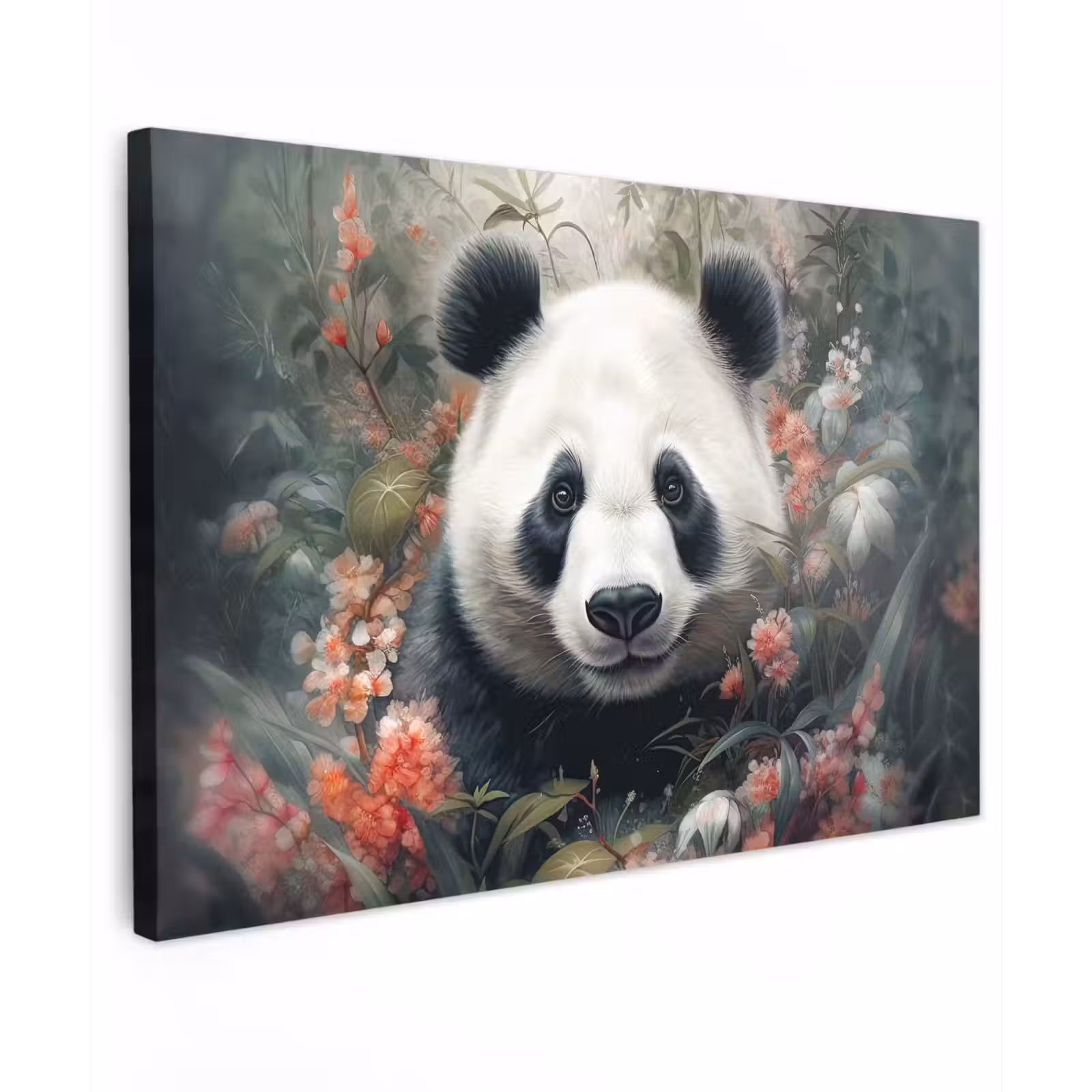 Canvas schilderij - Panda - Wilde dieren - Bloemen - Natuur — 1