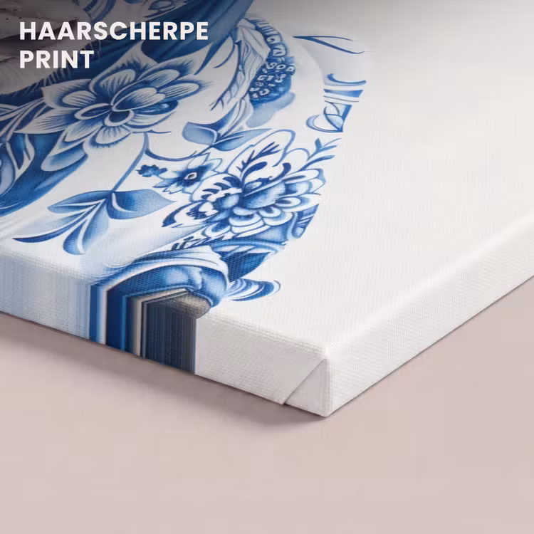 Canvas schilderij - Koe - Delfts blauw - Bloemen - Kunst — 5