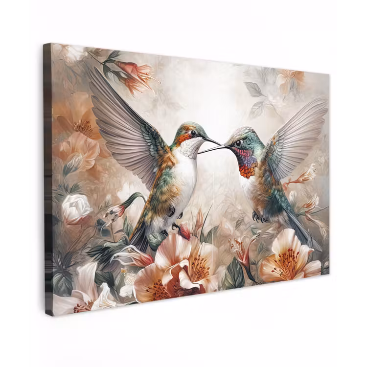 Canvas schilderij - Kolibrie - Vogels - Bloemen - Natuur — 1