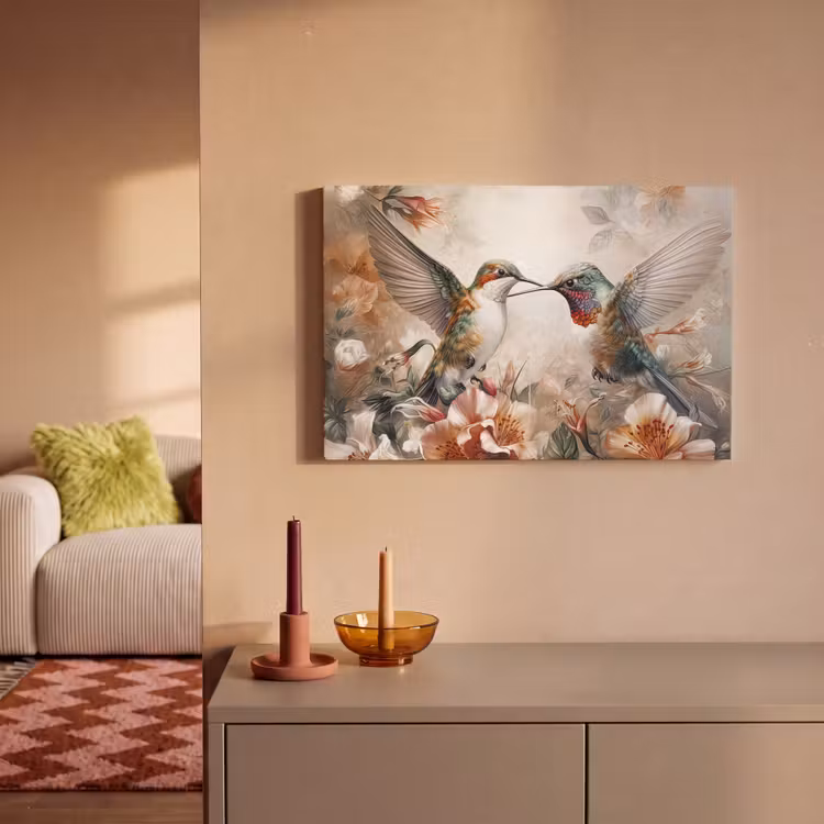 Canvas schilderij - Kolibrie - Vogels - Bloemen - Natuur — 2