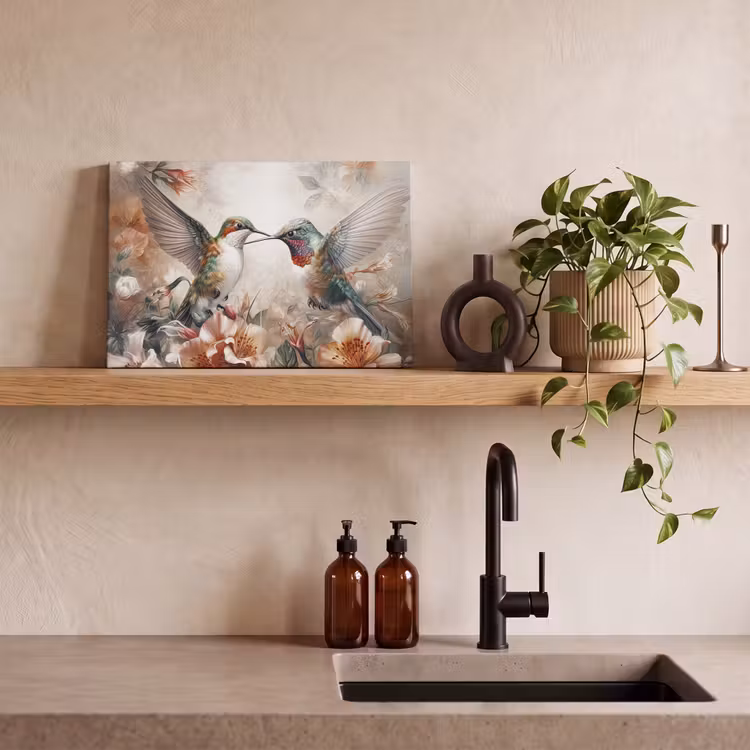 Canvas schilderij - Kolibrie - Vogels - Bloemen - Natuur — 4
