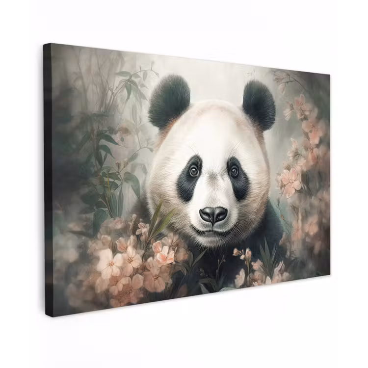 Canvas schilderij - Panda - Dieren - Bloemen - Planten — 1