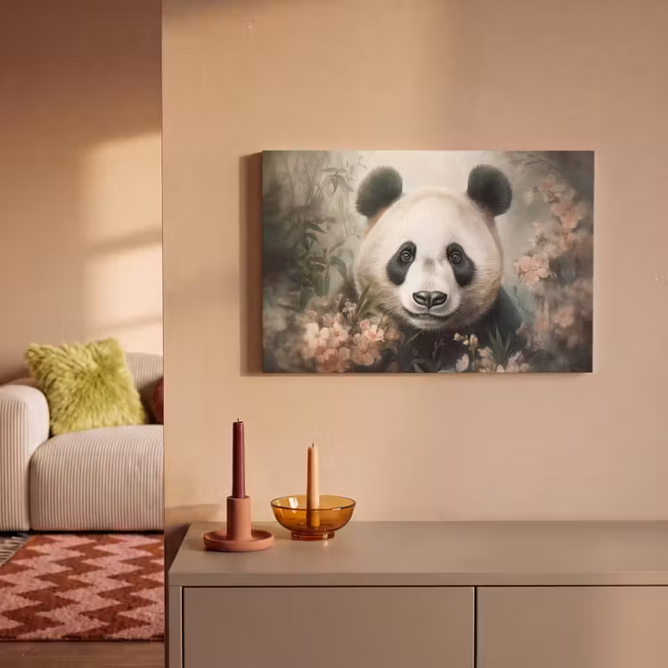 Canvas schilderij - Panda - Dieren - Bloemen - Planten — 2