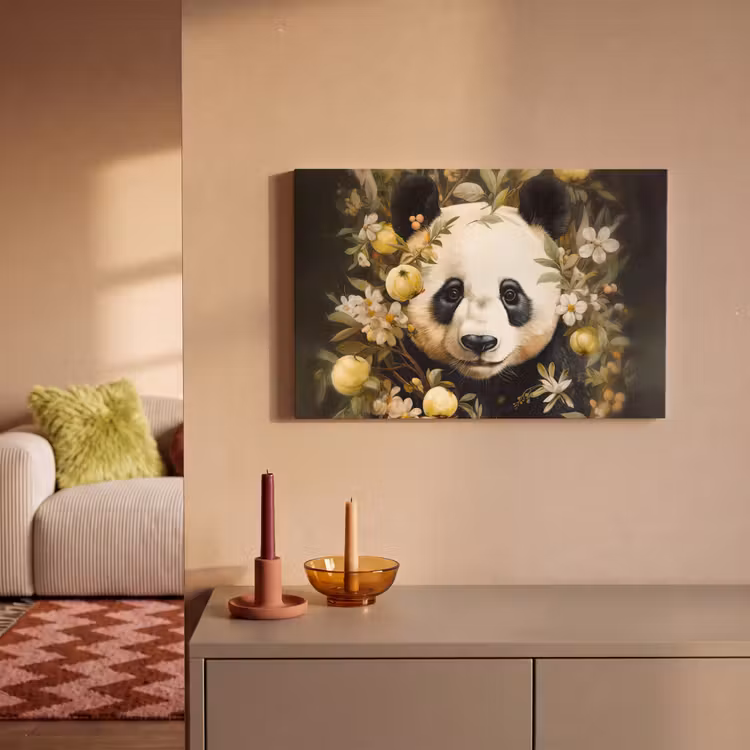 Canvas schilderij - Panda - Pandabeer - Wilde dieren - Natuur - Bloemen — 2