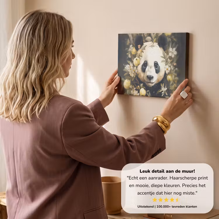 Canvas schilderij - Panda - Pandabeer - Wilde dieren - Natuur - Bloemen — 3