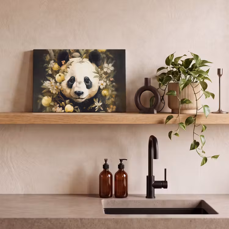 Canvas schilderij - Panda - Pandabeer - Wilde dieren - Natuur - Bloemen — 4