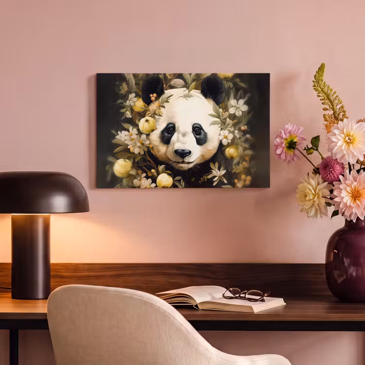 Canvas schilderij - Panda - Pandabeer - Wilde dieren - Natuur - Bloemen — 6