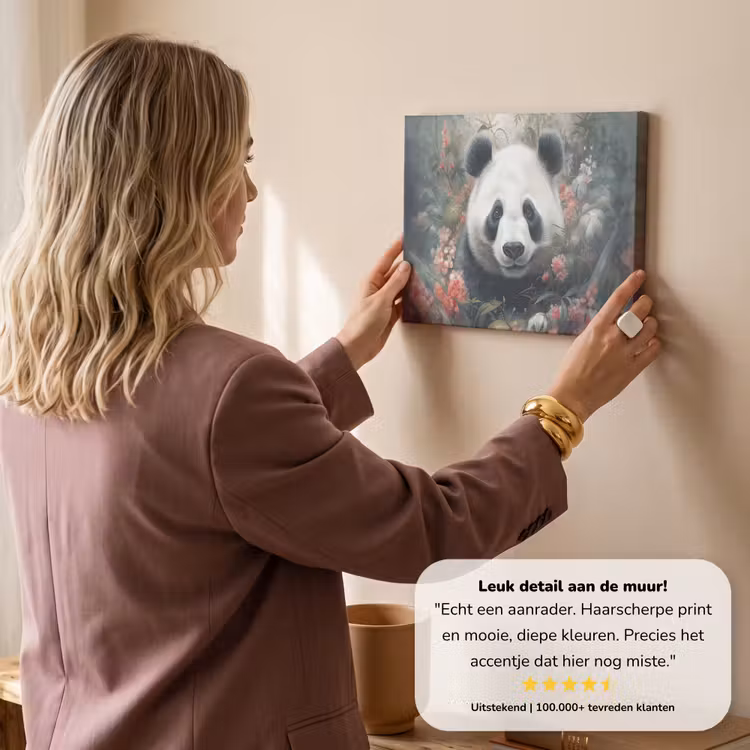 Canvas schilderij - Panda - Wilde dieren - Bloemen - Natuur — 3