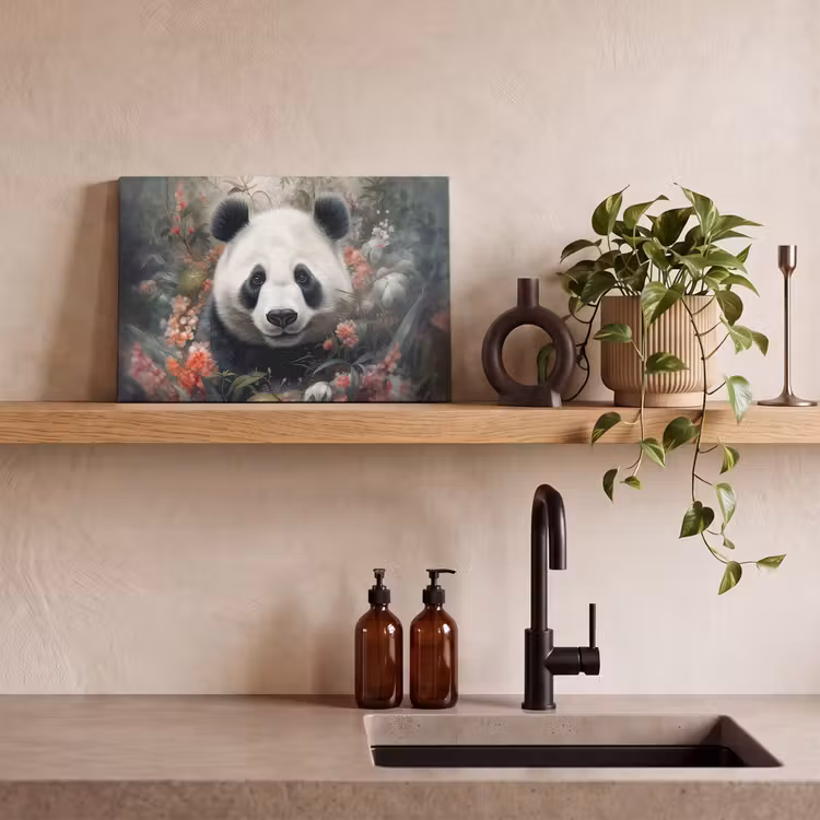 Canvas schilderij - Panda - Wilde dieren - Bloemen - Natuur — 4