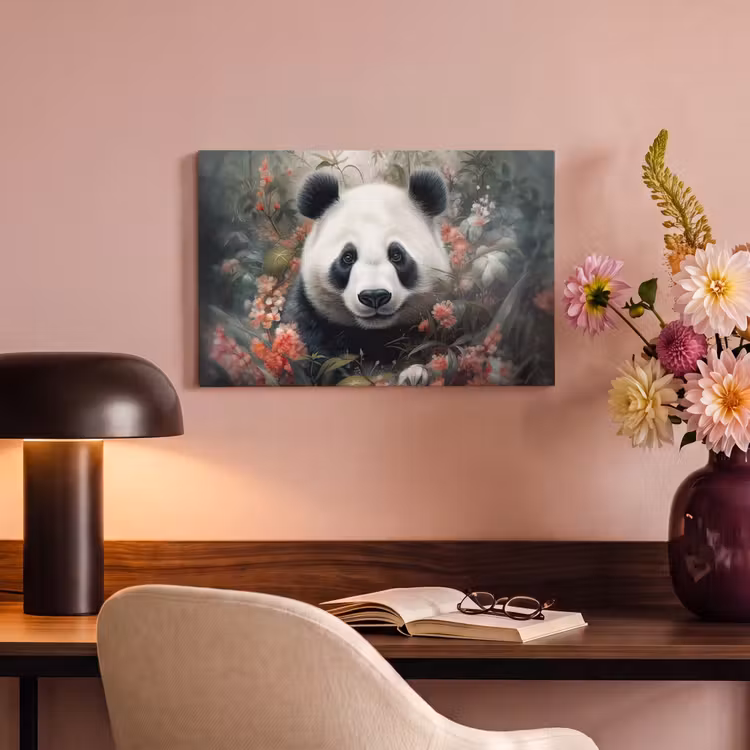 Canvas schilderij - Panda - Wilde dieren - Bloemen - Natuur — 6