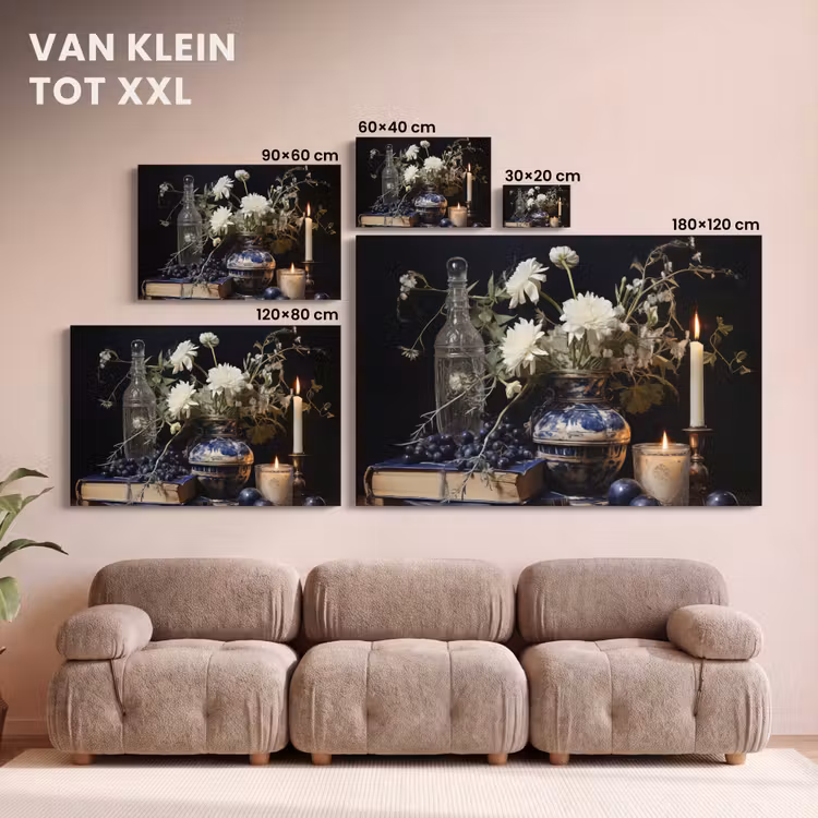 Canvas schilderij - Stilleven - Bloemen - Kaarsen - Delfts blauw - Wit — 7