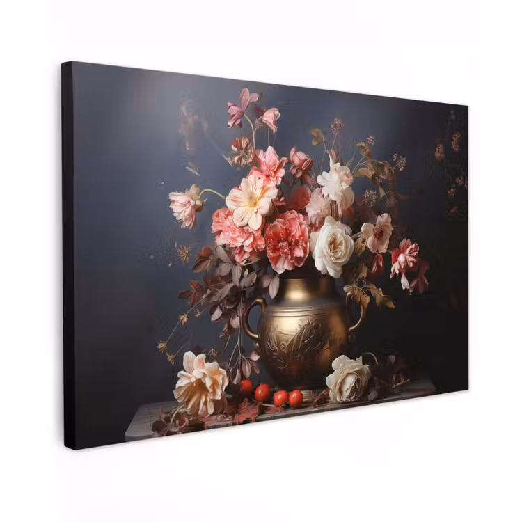 Canvas schilderij - Stilleven - Bloemen - Rozen - Boeket - Vaas — 1