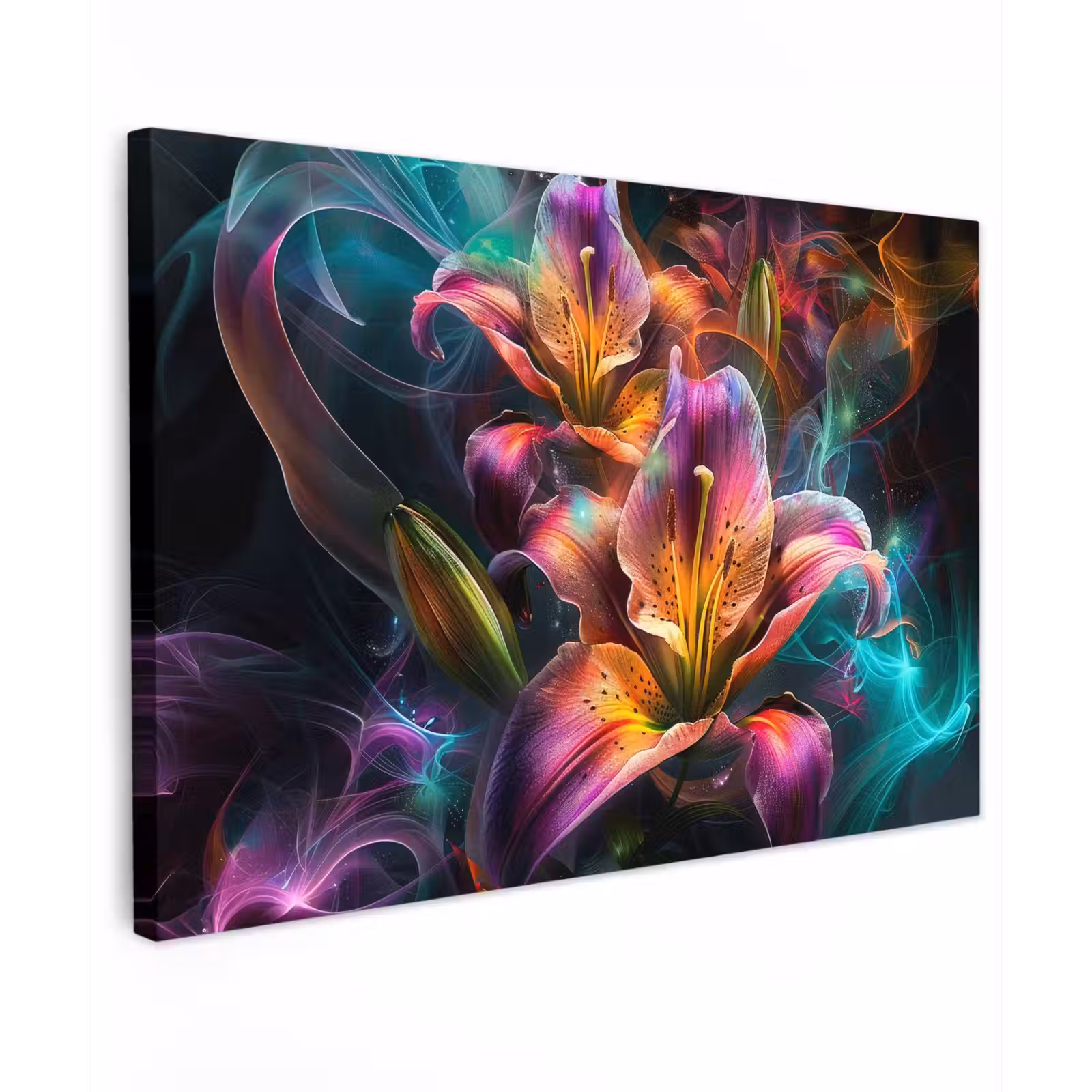 Canvas schilderij - Kleurrijk - Bloemen - Zwart — 1