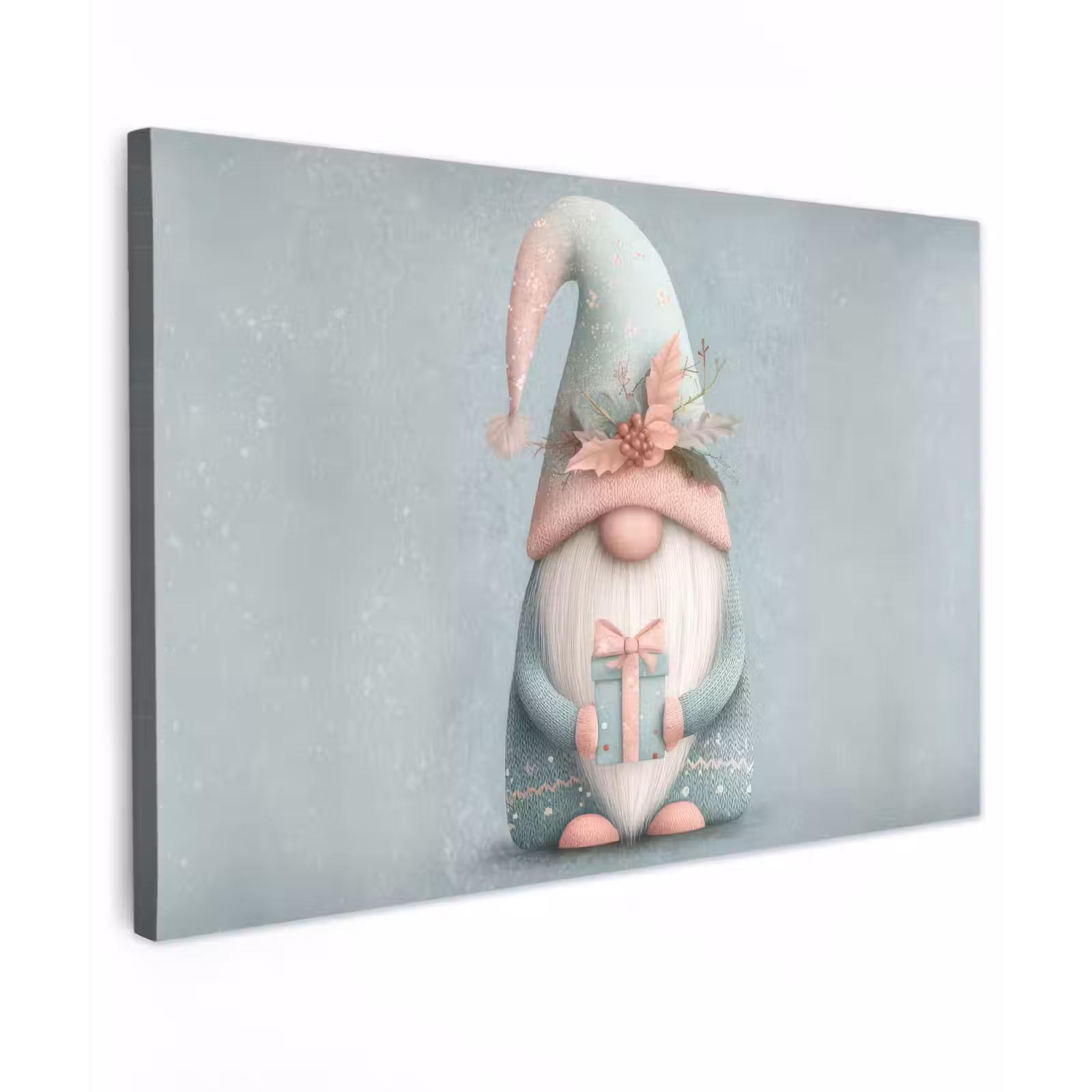Canvas schilderij - Kerstgnome - Cadeau - Groen — 1