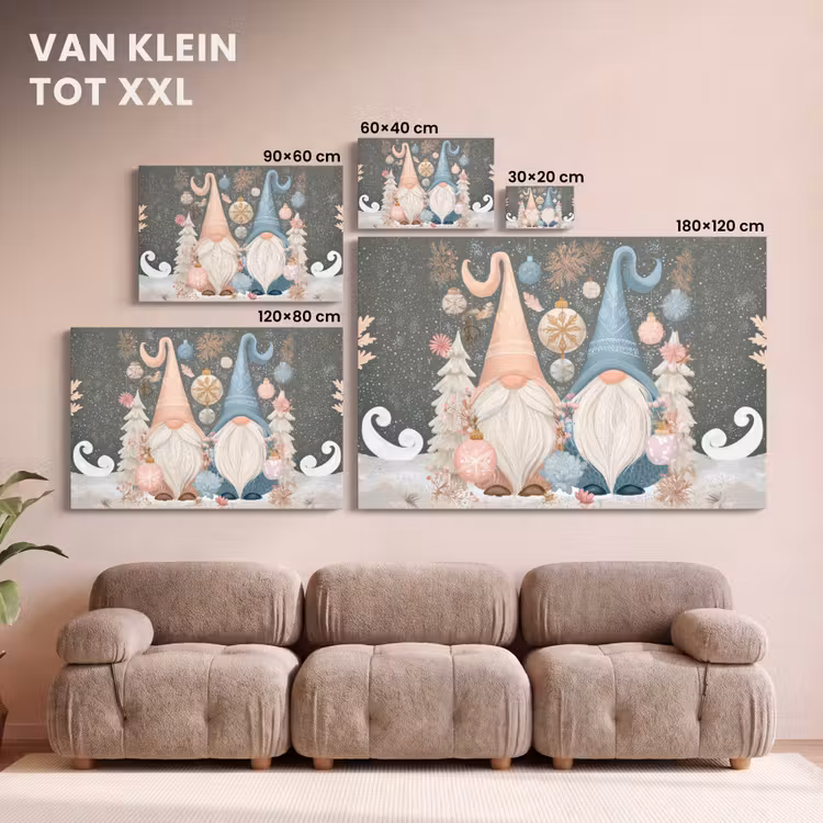 Canvas schilderij - Kerst - Gnomen - Pastel — 8