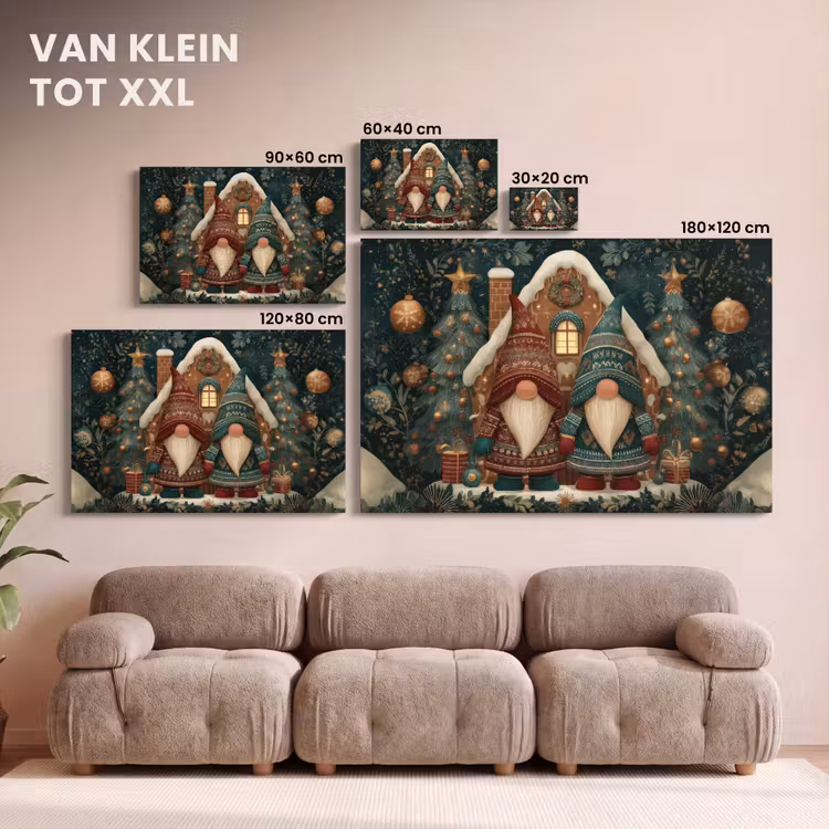 Canvas schilderij - Kerst - Gnomen - Peperkoekhuisje - Rood - Groen — 8