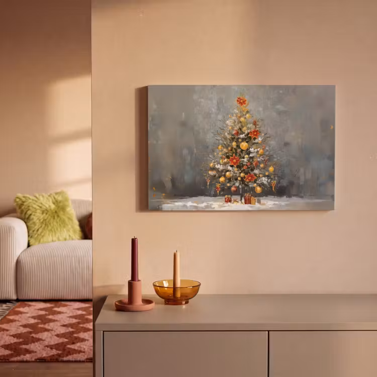 Canvas schilderij - Kerstboom - Cadeaus - Rood - Goud — 2