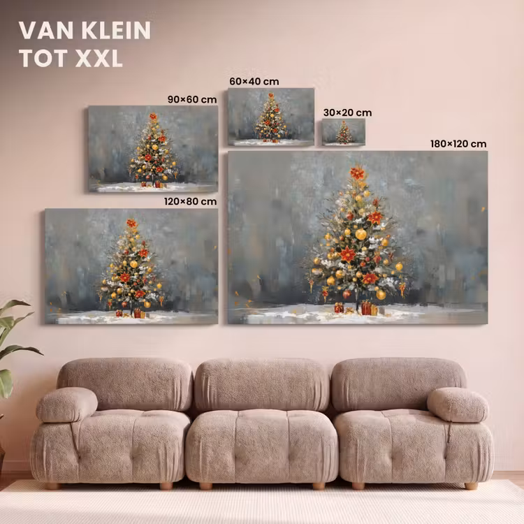 Canvas schilderij - Kerstboom - Cadeaus - Rood - Goud — 8
