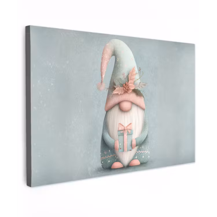 Canvas schilderij - Kerstgnome - Cadeau - Groen — 1