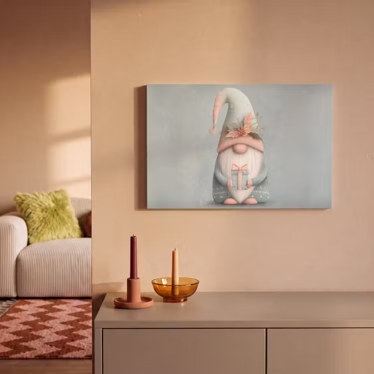 Canvas schilderij - Kerstgnome - Cadeau - Groen — 2