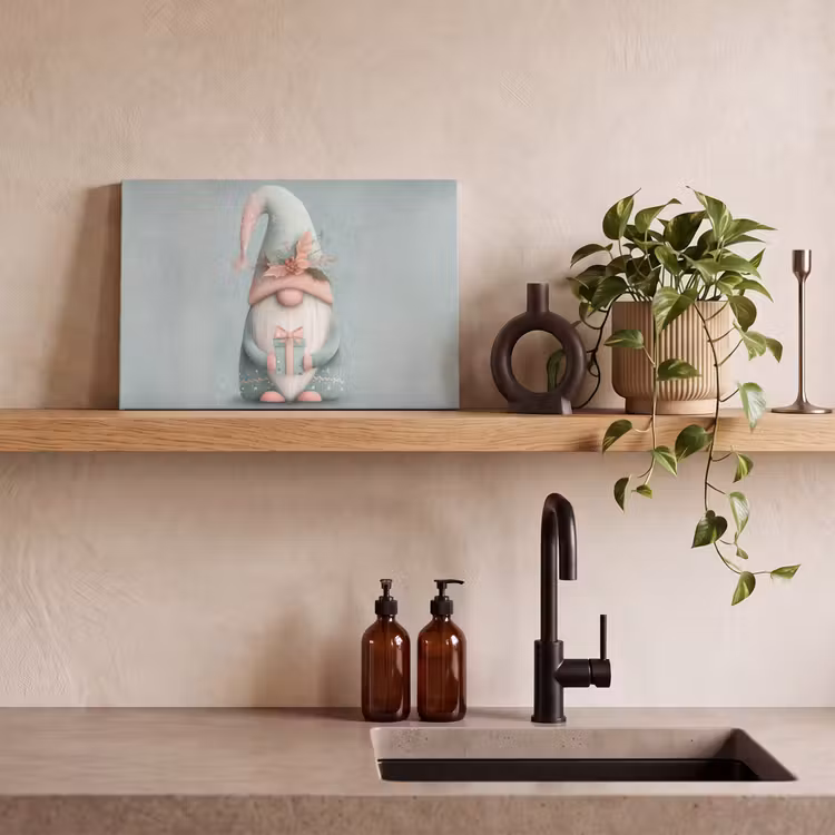 Canvas schilderij - Kerstgnome - Cadeau - Groen — 4