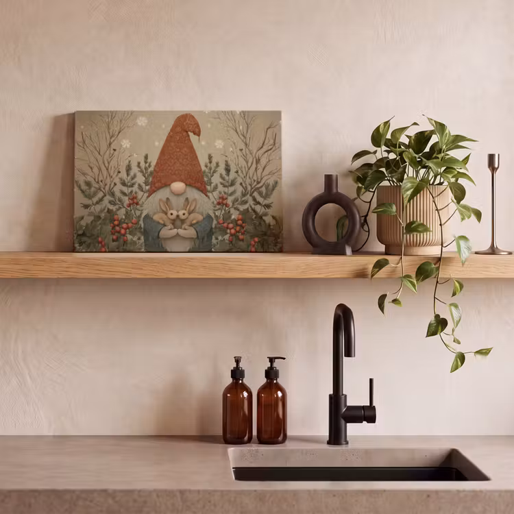 Canvas schilderij - Kerstgnome - Konijntjes - Kleurrijk — 4