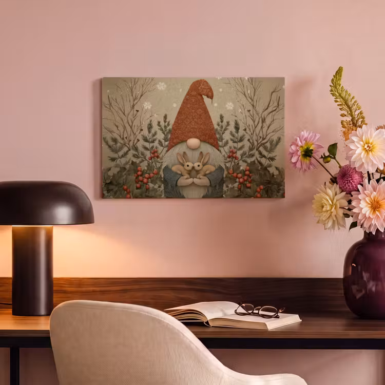 Canvas schilderij - Kerstgnome - Konijntjes - Kleurrijk — 6