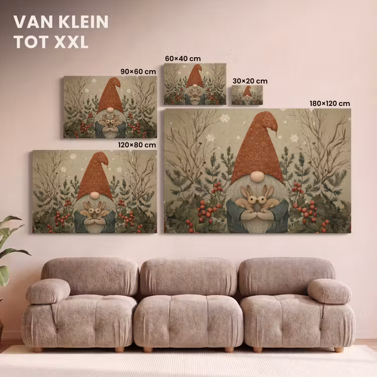 Canvas schilderij - Kerstgnome - Konijntjes - Kleurrijk — 8