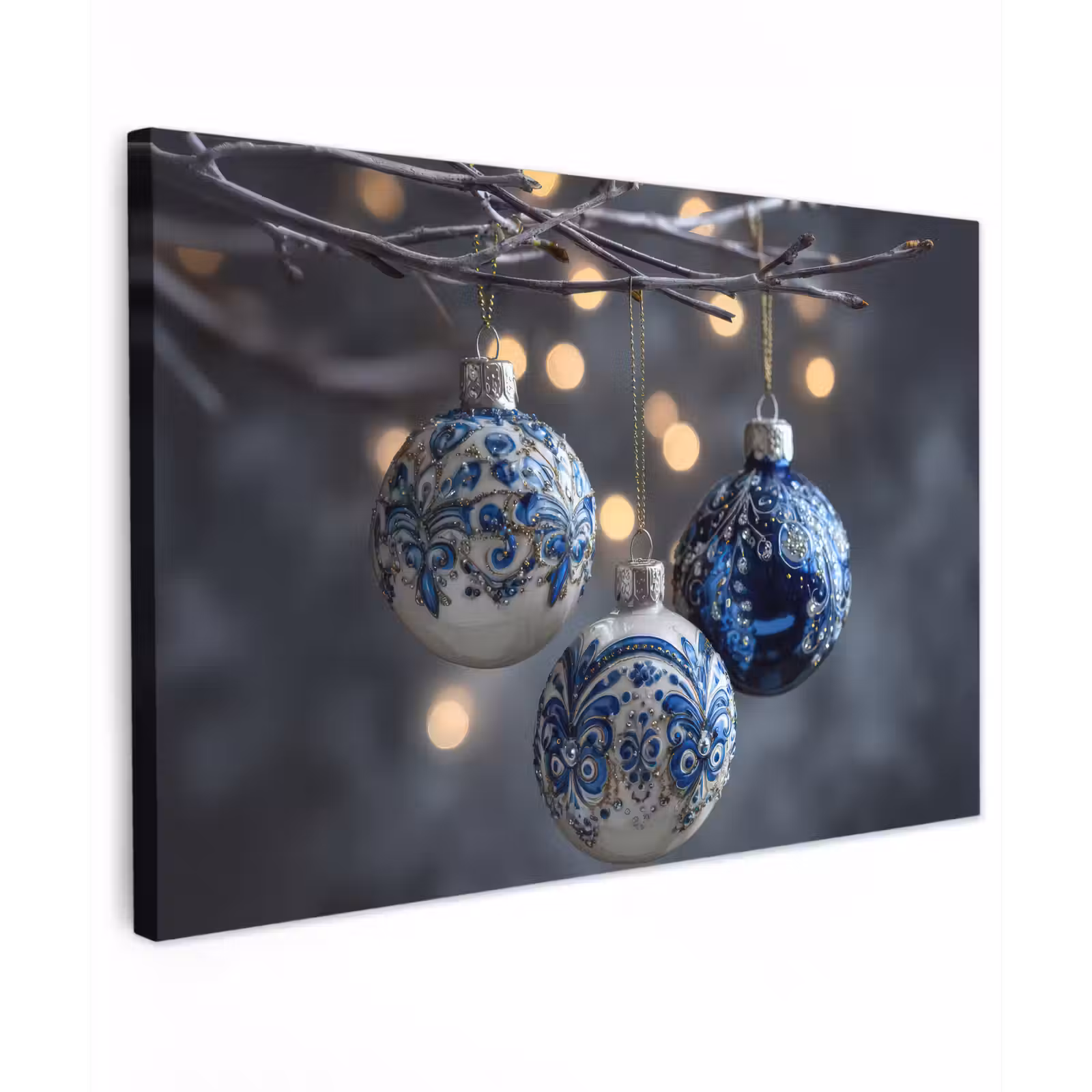 Canvas schilderij - Kerstbal - Versierd - Blauw — 1