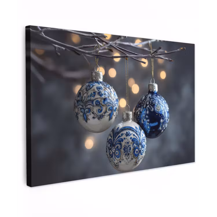 Canvas schilderij - Kerstbal - Versierd - Blauw — 1