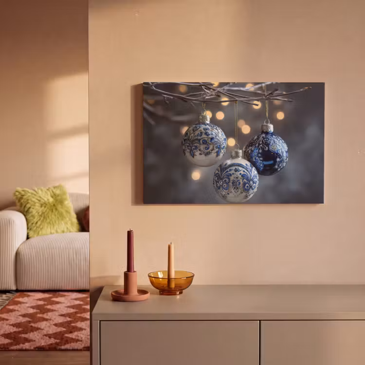 Canvas schilderij - Kerstbal - Versierd - Blauw — 2