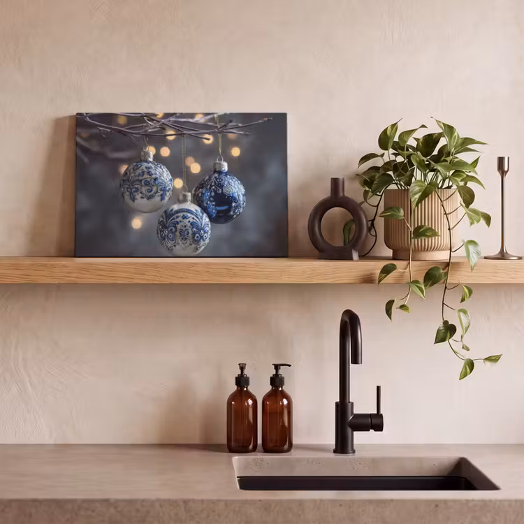 Canvas schilderij - Kerstbal - Versierd - Blauw — 4