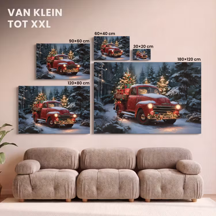 Canvas schilderij - Kersttruck - Sneeuwbos - Rood — 8