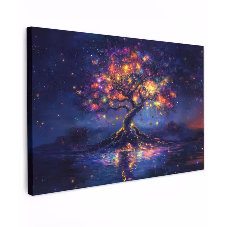 Canvas schilderij - Kosmisch - lichtboom - Kerst - Kleurrijk — 1