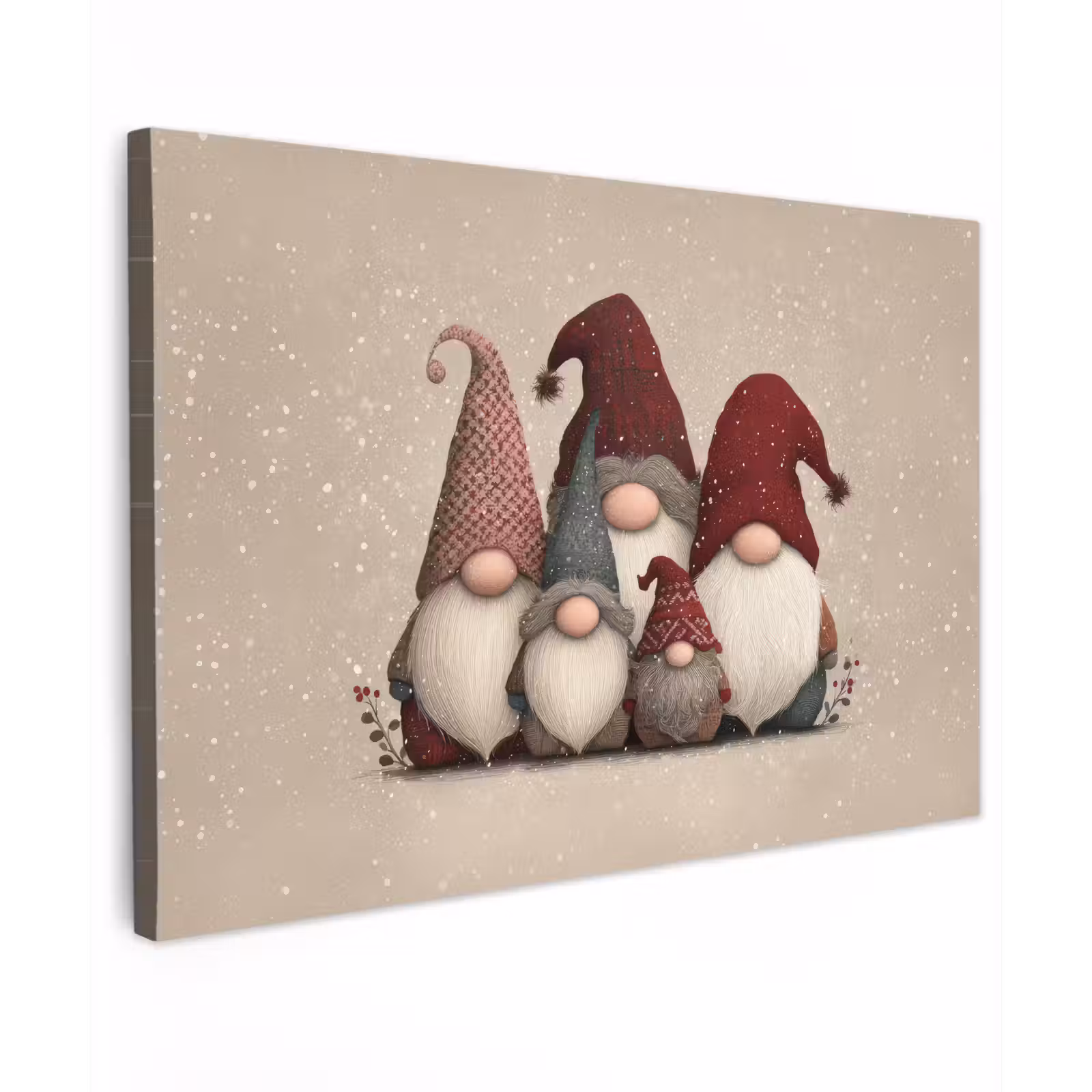 Canvas schilderij - Kabouters - Kerst - Sneeuw - Puntmutsen — 1