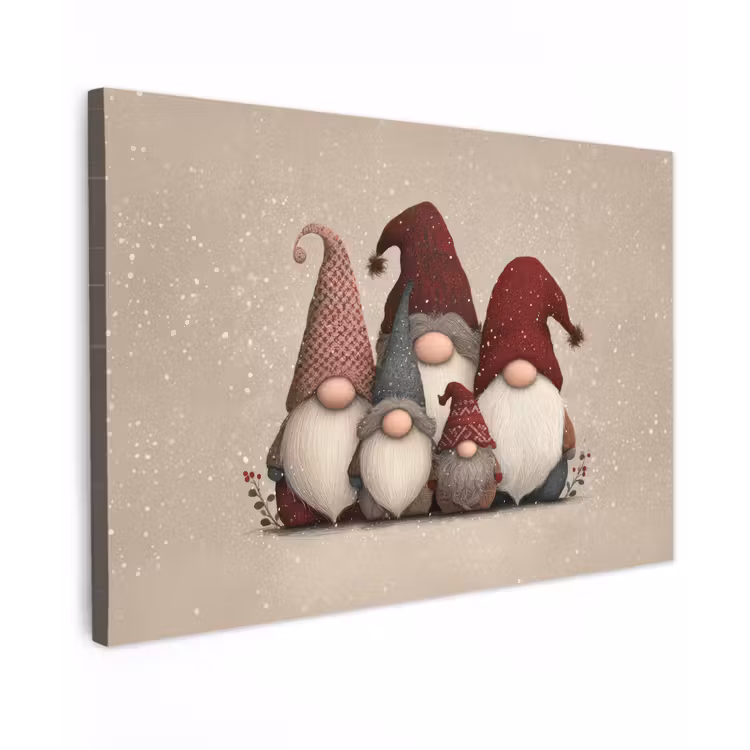 Canvas schilderij - Kabouters - Kerst - Sneeuw - Puntmutsen — 1
