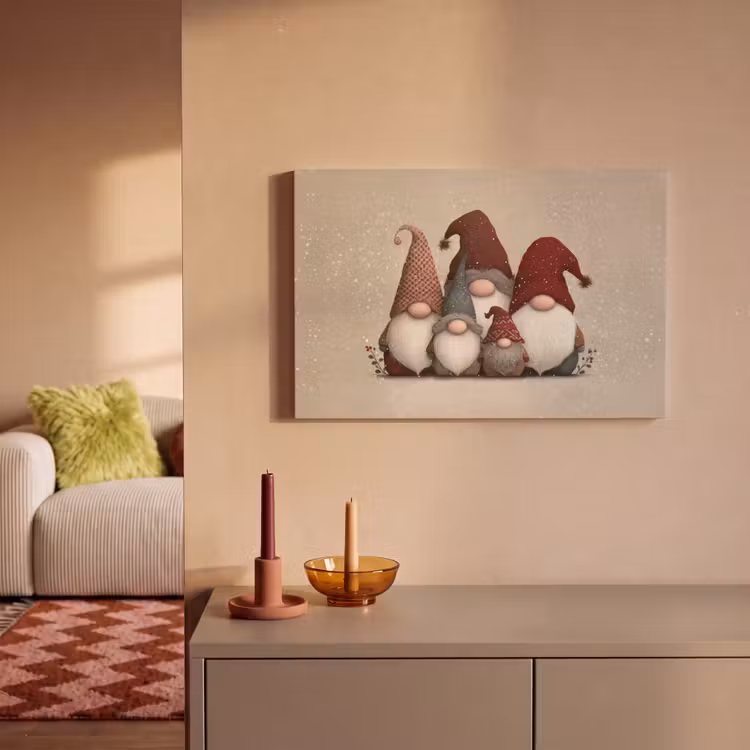 Canvas schilderij - Kabouters - Kerst - Sneeuw - Puntmutsen — 2