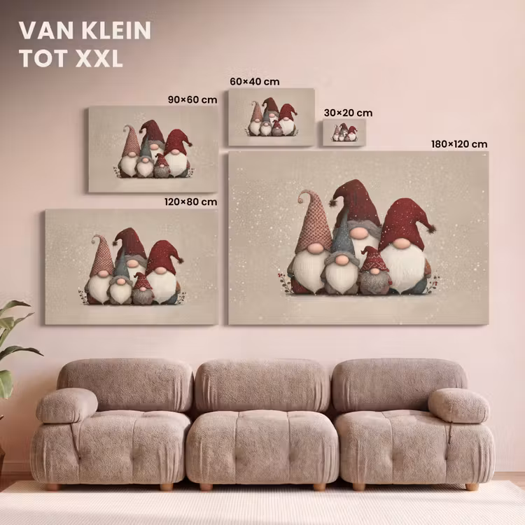 Canvas schilderij - Kabouters - Kerst - Sneeuw - Puntmutsen — 8