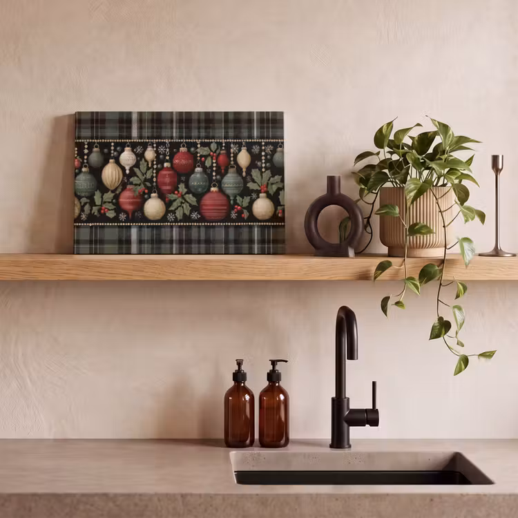 Canvas schilderij - Kerstballen - Rood - Hulsttakken - Patroon — 4