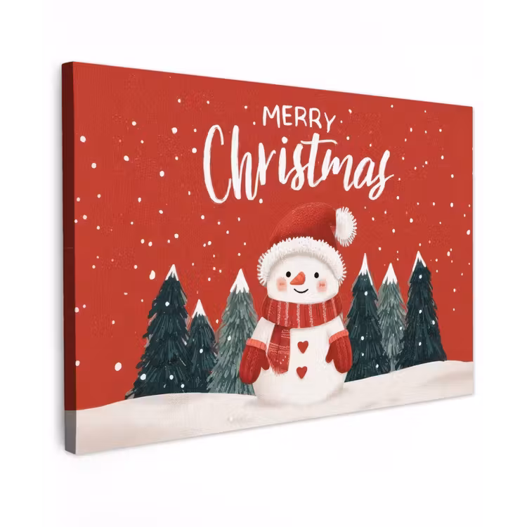 Canvas schilderij - Kerstgroet - Sneeuw - Rood — 1