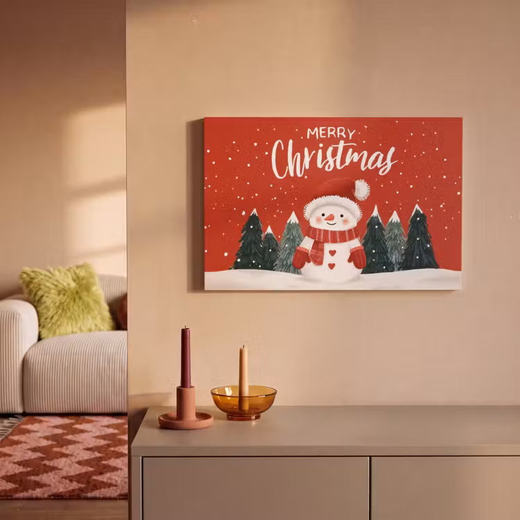 Canvas schilderij - Kerstgroet - Sneeuw - Rood — 2
