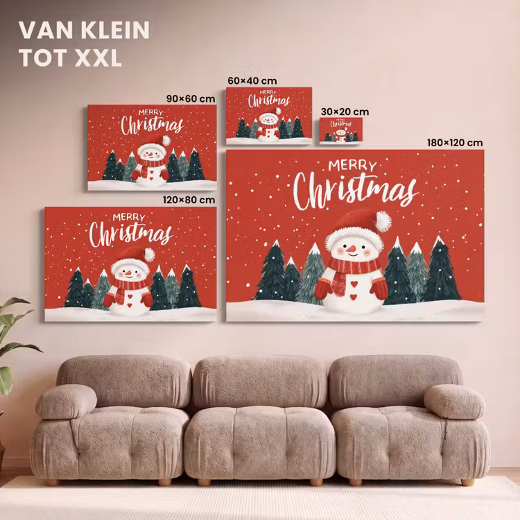 Canvas schilderij - Kerstgroet - Sneeuw - Rood — 8