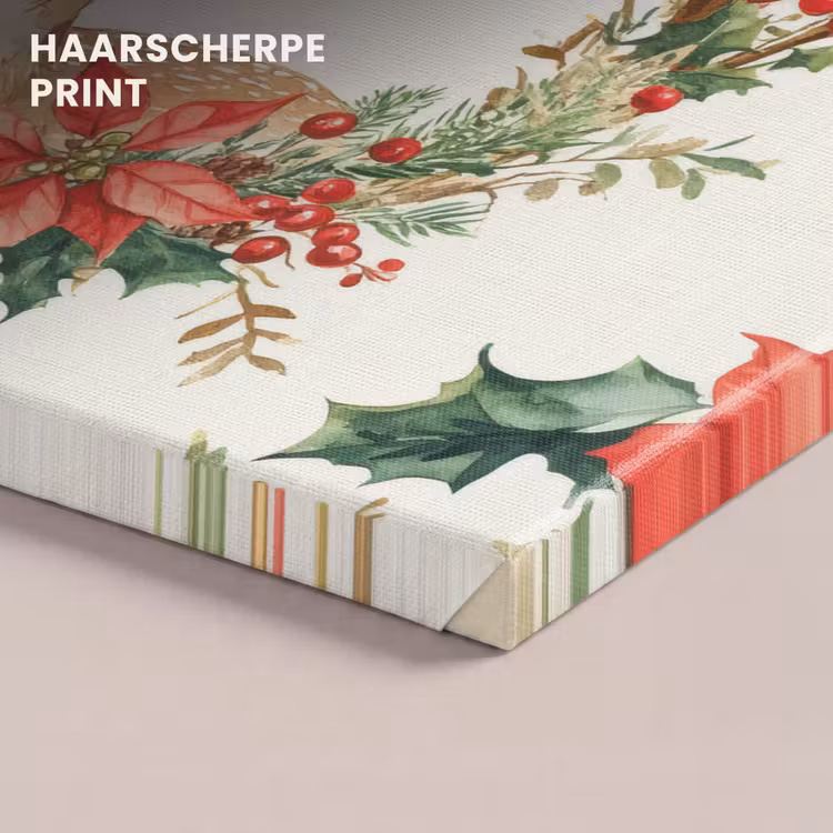 Canvas schilderij - Kerstkrans - Hert - Hulst - Rood — 5