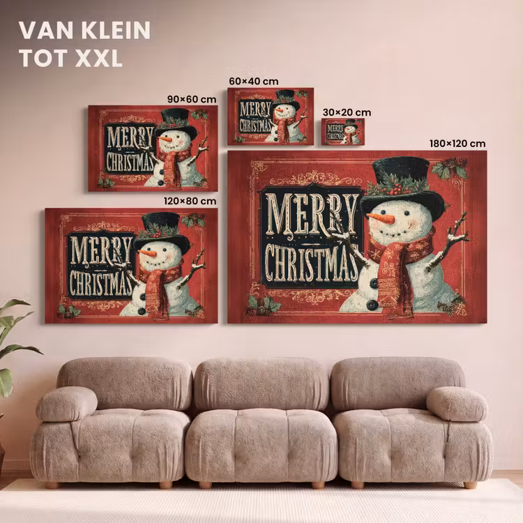 Canvas schilderij - Klassiek - Kerstgroet - Sneeuwpop - Rood — 8