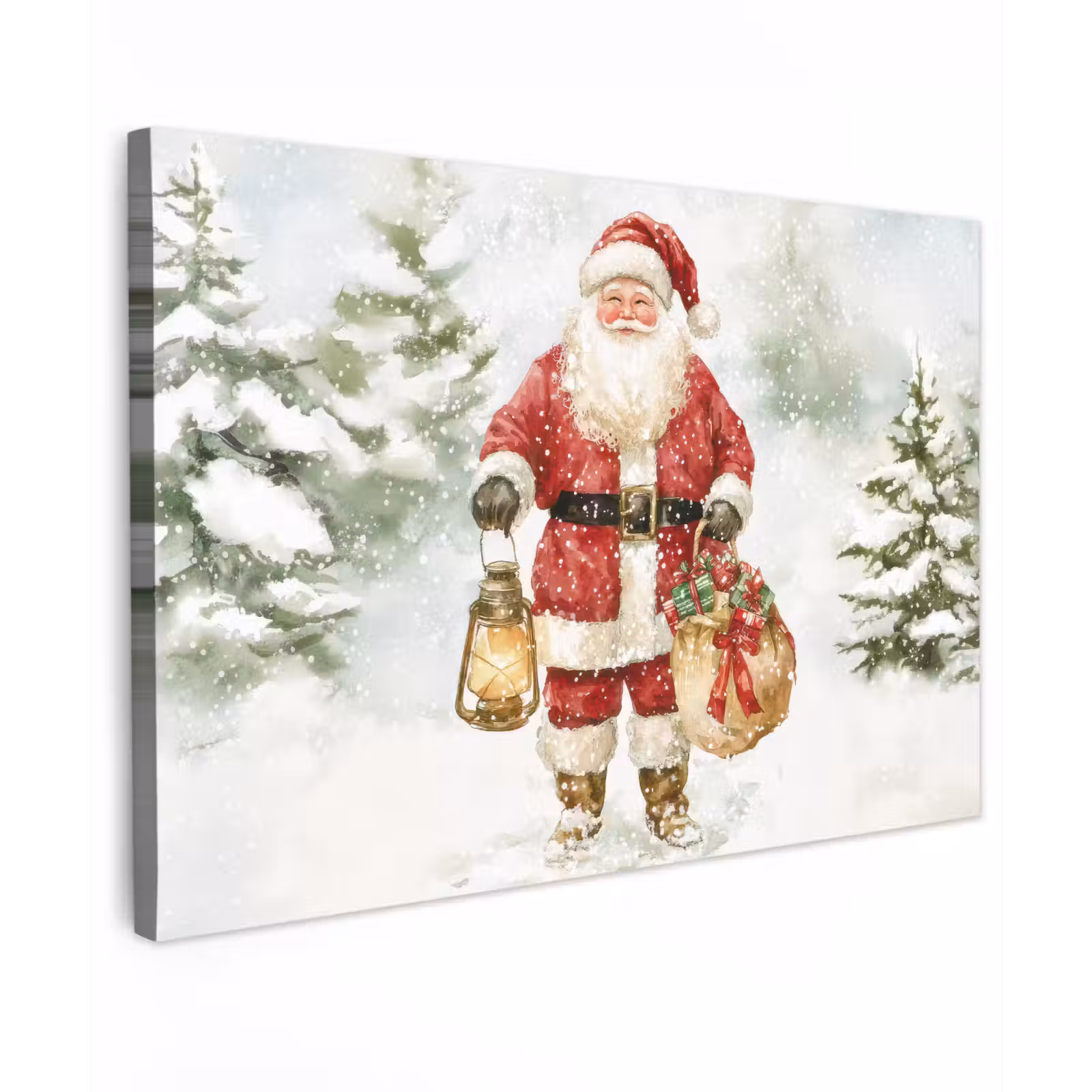 Canvas schilderij - Kerstman- Winter - Sneeuw - Wit - Rood — 1